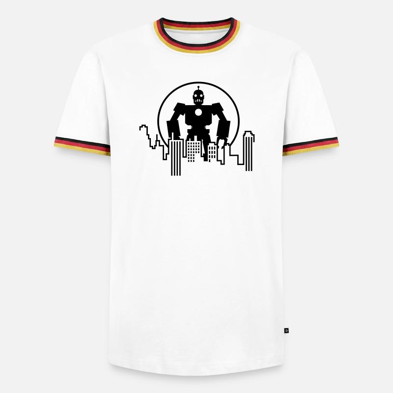Robot Skyline – Sci-Fi Android Silhouette Shirt - Männer Kontrast-T-Shirt - Weiß/Dreifarbig