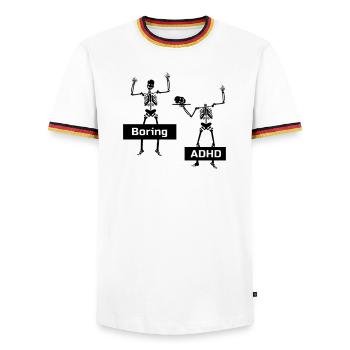 Boring vs ADHD ADHS Spruch Geschenk - Männer Kontrast-T-Shirt - Weiß/Dreifarbig - Vorne - AI Model Female 172 light (172cm) & AI Model Male 185 light (185cm)
