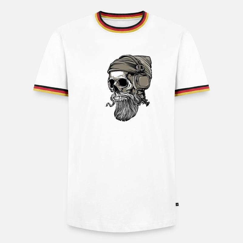 Bart Hipster Skull mit Kopfhörer - Männer Kontrast-T-Shirt - Weiß/Dreifarbig