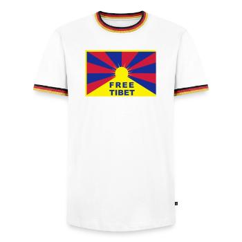 Free Tibet - Men's Ringer Shirt - white/tricolour - Front - AI Model Female 172 light (172cm) & AI Model Male 185 light (185cm)