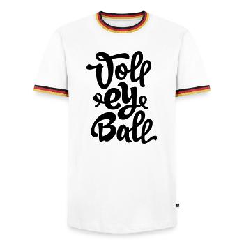 volleyball 1c - Men's Ringer Shirt - white/tricolour - Front - AI Model Female 172 light (172cm) & AI Model Male 185 light (185cm)