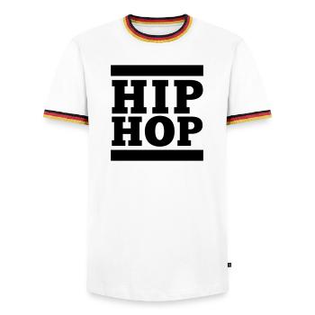 HIP HOP, Das hat mit Hip Hop nichts zu tun - Männer Kontrast-T-Shirt - Weiß/Dreifarbig - Vorne - AI Model Female 172 light (172cm) & AI Model Male 185 light (185cm)