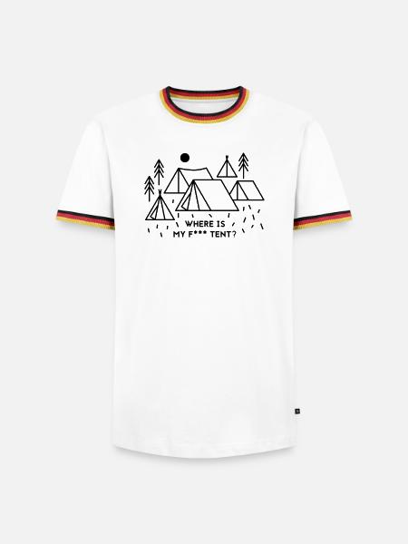 Where is my tent? - Männer Kontrast-T-Shirt - Weiß/Dreifarbig