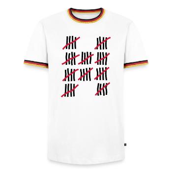 Birthday 50 years - Men's Ringer Shirt - white/tricolour - Front - AI Model Female 172 light (172cm) & AI Model Male 185 light (185cm)