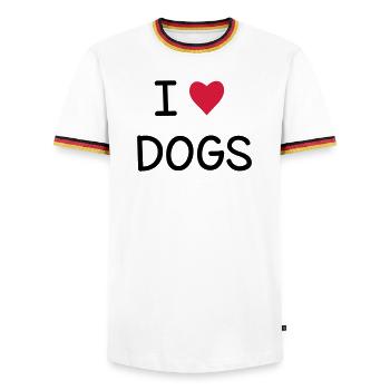 J'adore les chiens I Idée cadeau - T-shirt contrasté Homme - blanc/tricolore - Devant - AI Model Female 172 light (172cm) & AI Model Male 185 light (185cm)