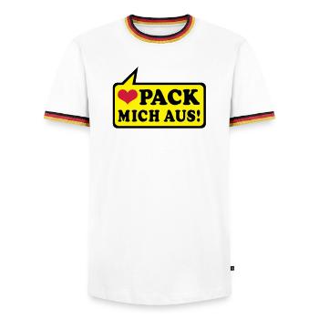 liebe und mehr - Männer Kontrast-T-Shirt - Weiß/Dreifarbig - Vorne - AI Model Female 172 light (172cm) & AI Model Male 185 light (185cm)