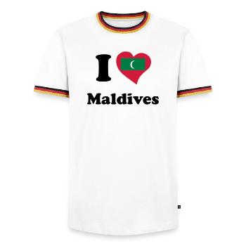 I love Maldives - J'aime Maldives - T-shirt contrasté Homme - blanc/tricolore - Devant - AI Model Female 172 light (172cm) & AI Model Male 185 light (185cm)