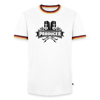 Musikproduzent - Musik Produzent - Beat Producer - Männer Kontrast-T-Shirt - Weiß/Dreifarbig - Vorne - AI Model Female 172 light (172cm) & AI Model Male 185 light (185cm)
