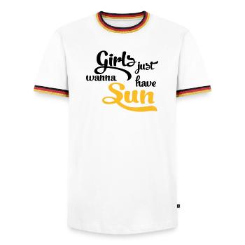 Sonne - Männer Kontrast-T-Shirt - Weiß/Dreifarbig - Vorne - AI Model Female 172 light (172cm) & AI Model Male 185 light (185cm)