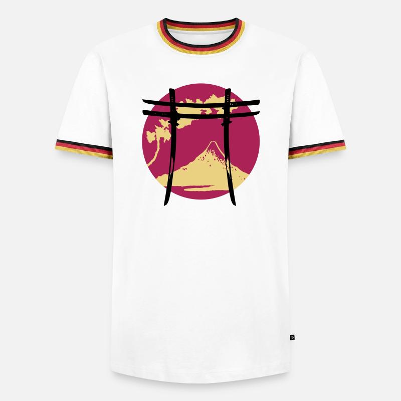 Japanischer Bogen Torii - Männer Kontrast-T-Shirt - Weiß/Dreifarbig