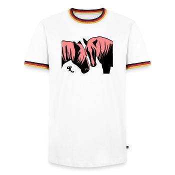 schwarzwald_maedels_grau - Männer Kontrast-T-Shirt - Weiß/Dreifarbig - Vorne - AI Model Female 172 light (172cm) & AI Model Male 185 light (185cm)