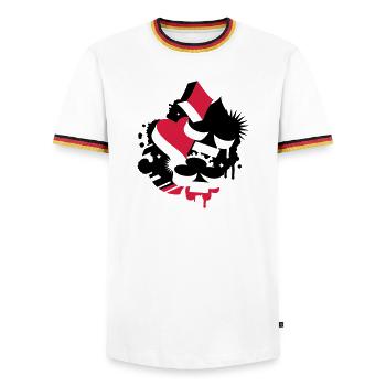 Four playing cards symbols -Heart, spade, diamond, - Men's Ringer Shirt - white/tricolour - Front - AI Model Female 172 light (172cm) & AI Model Male 185 light (185cm)