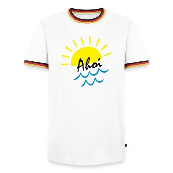Summer Vibes: Sun over Sea Waves - Men's Ringer Shirt - white/tricolour - Front - AI Model Female 172 light (172cm) & AI Model Male 185 light (185cm)
