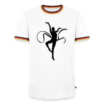 Rhythmic gymnastics - Men's Ringer Shirt - white/tricolour - Front - AI Model Female 172 light (172cm) & AI Model Male 185 light (185cm)