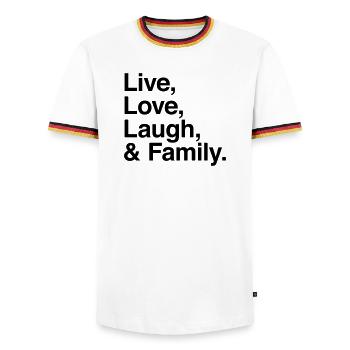 live love laugh and family - Männer Kontrast-T-Shirt - Weiß/Dreifarbig - Vorne - AI Model Female 172 light (172cm) & AI Model Male 185 light (185cm)