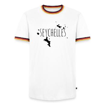 Seychelles - Männer Kontrast-T-Shirt - Weiß/Dreifarbig - Vorne - AI Model Female 172 light (172cm) & AI Model Male 185 light (185cm)