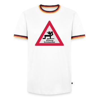 Attention tireurs - T-shirt contrasté Homme - blanc/tricolore - Devant - AI Model Female 172 light (172cm) & AI Model Male 185 light (185cm)
