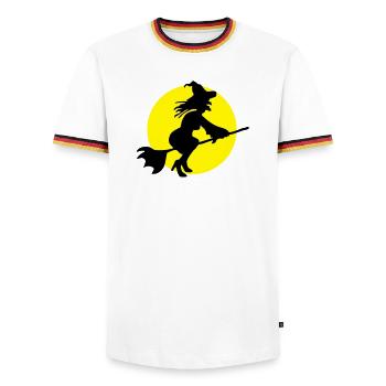 Fliegende Hexe - Männer Kontrast-T-Shirt - Weiß/Dreifarbig - Vorne - AI Model Female 172 light (172cm) & AI Model Male 185 light (185cm)