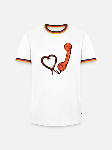 Retro Telefonhörer mit Herz - Männer Kontrast-T-Shirt - Weiß/Dreifarbig