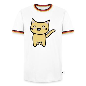 Kawaii Kitteh freut sich - Männer Kontrast-T-Shirt - Weiß/Dreifarbig - Vorne - AI Model Female 172 light (172cm) & AI Model Male 185 light (185cm)