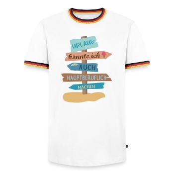 Urlaub - Männer Kontrast-T-Shirt - Weiß/Dreifarbig - Vorne - AI Model Female 172 light (172cm) & AI Model Male 185 light (185cm)