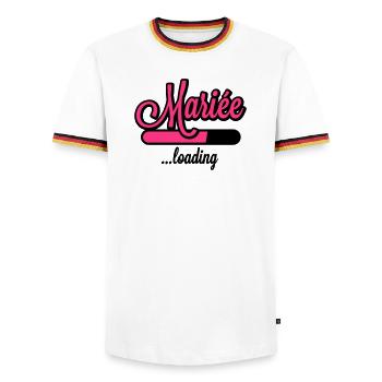 Mariée loading - Männer Kontrast-T-Shirt - Weiß/Dreifarbig - Vorne - AI Model Female 172 light (172cm) & AI Model Male 185 light (185cm)