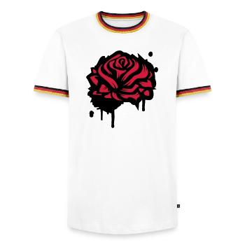 Une rose comme un graffiti - T-shirt contrasté Homme - blanc/tricolore - Devant - AI Model Female 172 light (172cm) & AI Model Male 185 light (185cm)