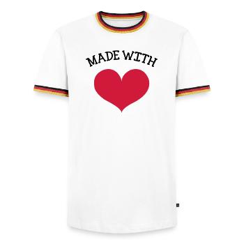 made with love - Men's Ringer Shirt - white/tricolour - Front - AI Model Female 172 light (172cm) & AI Model Male 185 light (185cm)