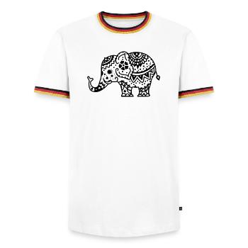 Verzierter indischer Elefant - Männer Kontrast-T-Shirt - Weiß/Dreifarbig - Vorne - AI Model Female 172 light (172cm) & AI Model Male 185 light (185cm)