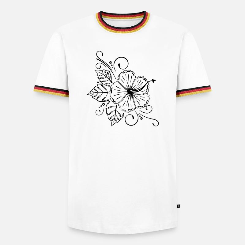 Große Hibiskus Blüte mit Blättern. - Männer Kontrast-T-Shirt - Weiß/Dreifarbig