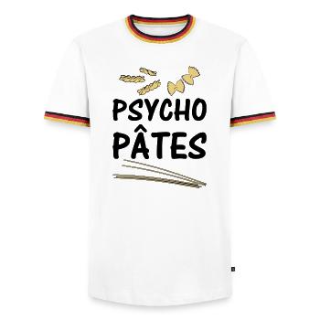Psycho Pâtes - T-shirt contrasté Homme - blanc/tricolore - Devant - AI Model Female 172 light (172cm) & AI Model Male 185 light (185cm)