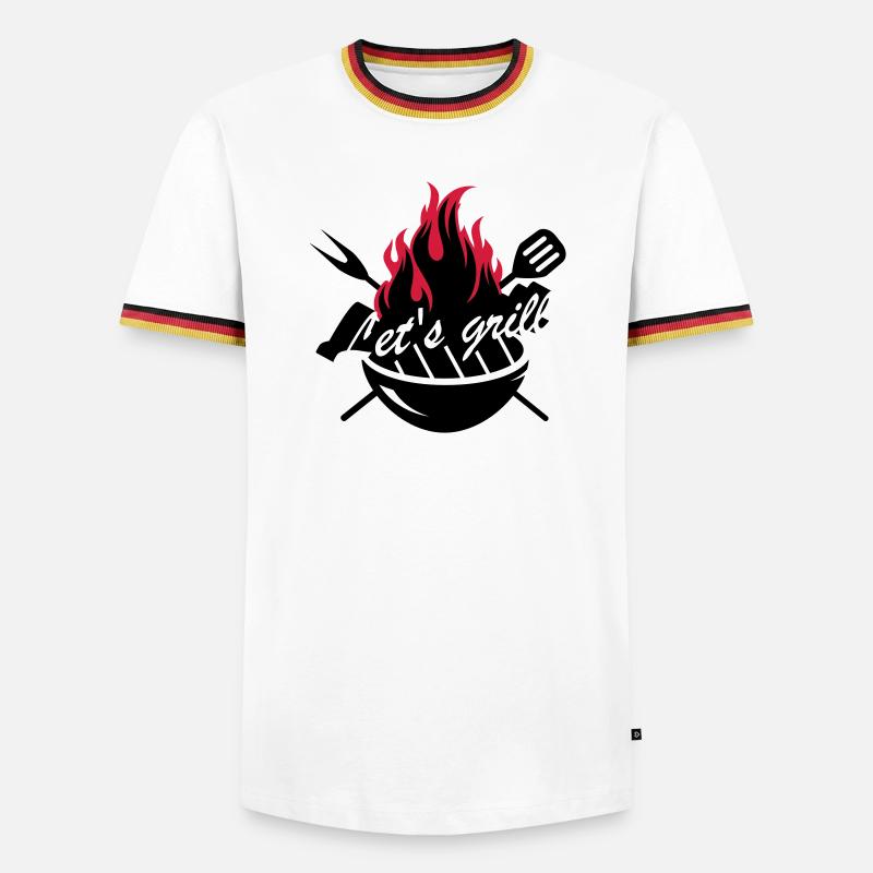 Grill mit Grillbesteck - Männer Kontrast-T-Shirt - Weiß/Dreifarbig