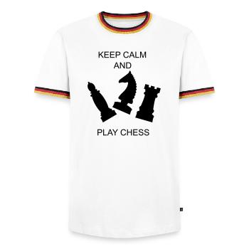 pièces d’échecs de sport d’échecs - T-shirt contrasté Homme - blanc/tricolore - Devant - AI Model Female 172 light (172cm) & AI Model Male 185 light (185cm)