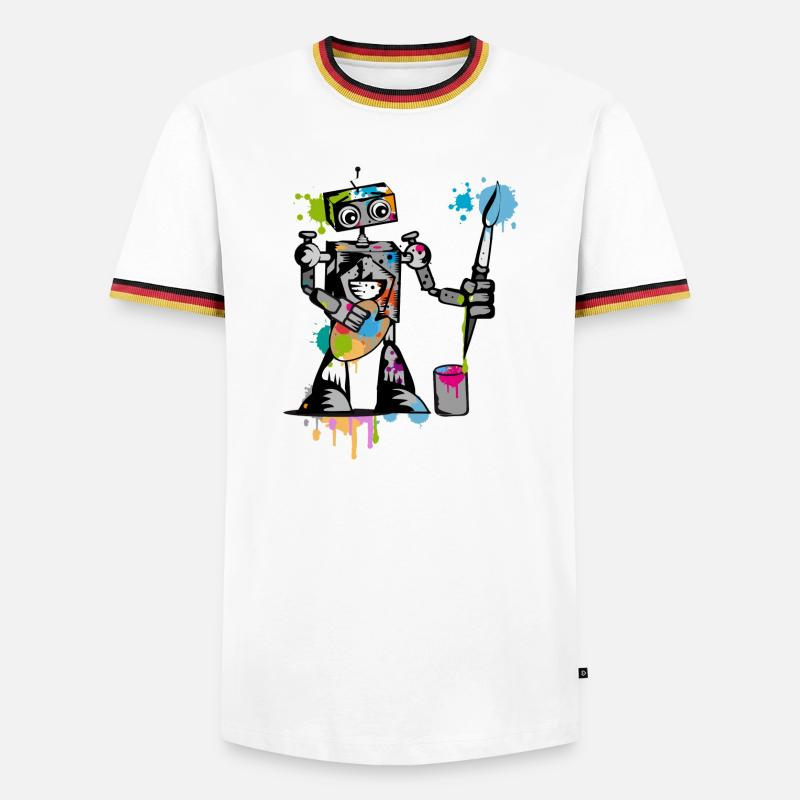 Roboter mit einem Pinsel - Männer Kontrast-T-Shirt - Weiß/Dreifarbig