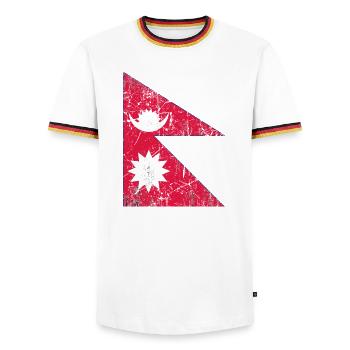 Nepal flag flag Fahne Flagge drapeau bandera - Men's Ringer Shirt - white/tricolour - Front - AI Model Female 172 light (172cm) & AI Model Male 185 light (185cm)