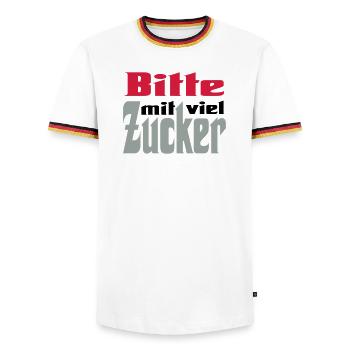 Bitte viel Zucker - Männer Kontrast-T-Shirt - Weiß/Dreifarbig - Vorne - AI Model Female 172 light (172cm) & AI Model Male 185 light (185cm)