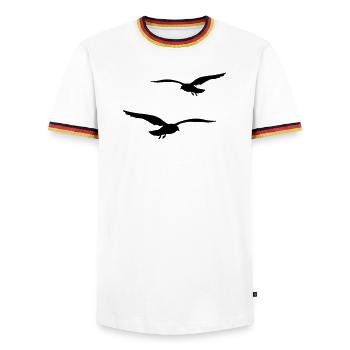fliegende moewen vogel urlaub - Männer Kontrast-T-Shirt - Weiß/Dreifarbig - Vorne - AI Model Female 172 light (172cm) & AI Model Male 185 light (185cm)
