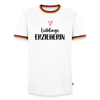 Lieblings Erzieherin Herz Geschenk Kindergarten - Männer Kontrast-T-Shirt - Weiß/Dreifarbig - Vorne - AI Model Female 172 light (172cm) & AI Model Male 185 light (185cm)