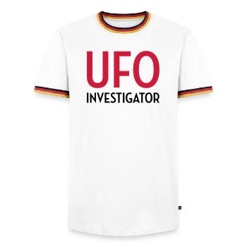 Ufo Alien Raum außerirdisches Aussenseiter - Männer Kontrast-T-Shirt - Weiß/Dreifarbig - Vorne - AI Model Female 172 light (172cm) & AI Model Male 185 light (185cm)