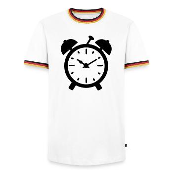 wecker uhr - Männer Kontrast-T-Shirt - Weiß/Dreifarbig - Vorne - AI Model Female 172 light (172cm) & AI Model Male 185 light (185cm)