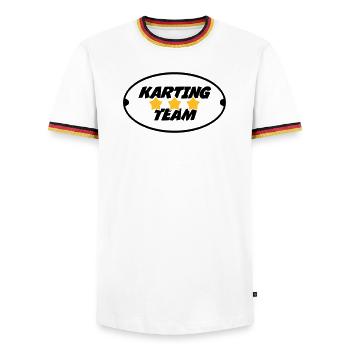 Go-Kart / Karting / Kart / Fahrer - Männer Kontrast-T-Shirt - Weiß/Dreifarbig - Vorne - AI Model Female 172 light (172cm) & AI Model Male 185 light (185cm)