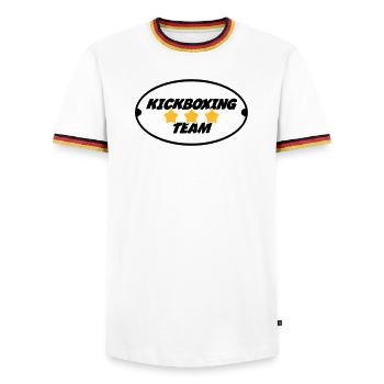 Kickboxing / Kickboxer / Kick Boxing / Kick Boxer - Men's Ringer Shirt - white/tricolour - Front - AI Model Female 172 light (172cm) & AI Model Male 185 light (185cm)