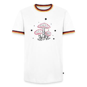 Fly agaric, fungi with stars, mushrooms - Men's Ringer Shirt - white/tricolour - Front - AI Model Female 172 light (172cm) & AI Model Male 185 light (185cm)