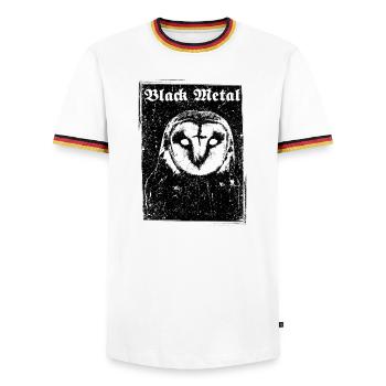 Black Metal Owl - Men's Ringer Shirt - white/tricolour - Front - AI Model Female 172 light (172cm) & AI Model Male 185 light (185cm)