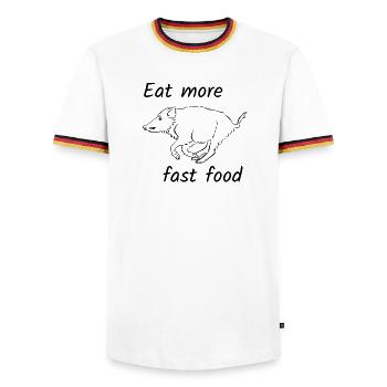 Eat more fast food - Men's Ringer Shirt - white/tricolour - Front - AI Model Female 172 light (172cm) & AI Model Male 185 light (185cm)