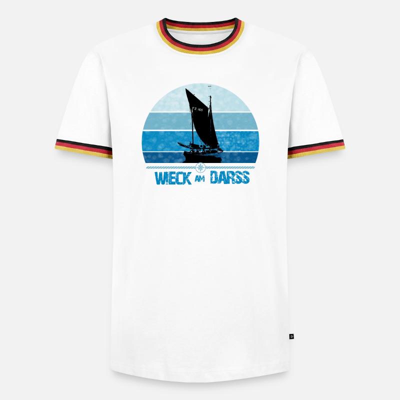 Wieck am Darss mit Zeesboot - Männer Kontrast-T-Shirt - Weiß/Dreifarbig