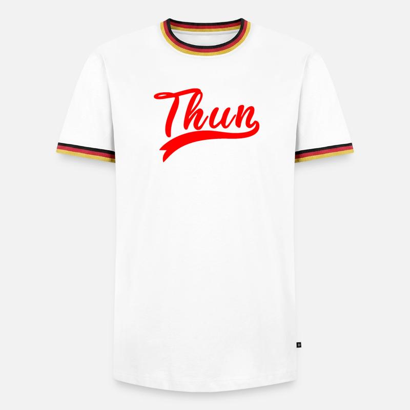 Thun Script Rot Logo - Männer Kontrast-T-Shirt - Weiß/Dreifarbig