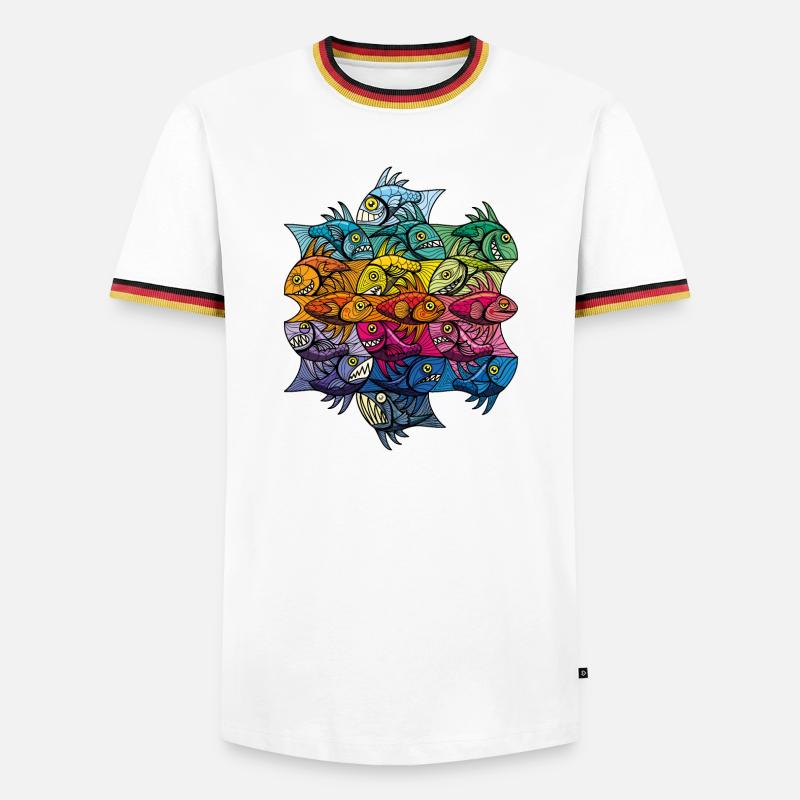 Escherfish style Pattern V - Männer Kontrast-T-Shirt - Weiß/Dreifarbig
