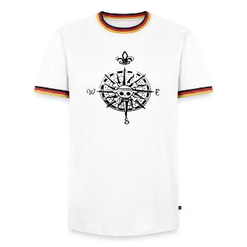 op compas compass - Men's Ringer Shirt - white/tricolour - Front - AI Model Female 172 light (172cm) & AI Model Male 185 light (185cm)