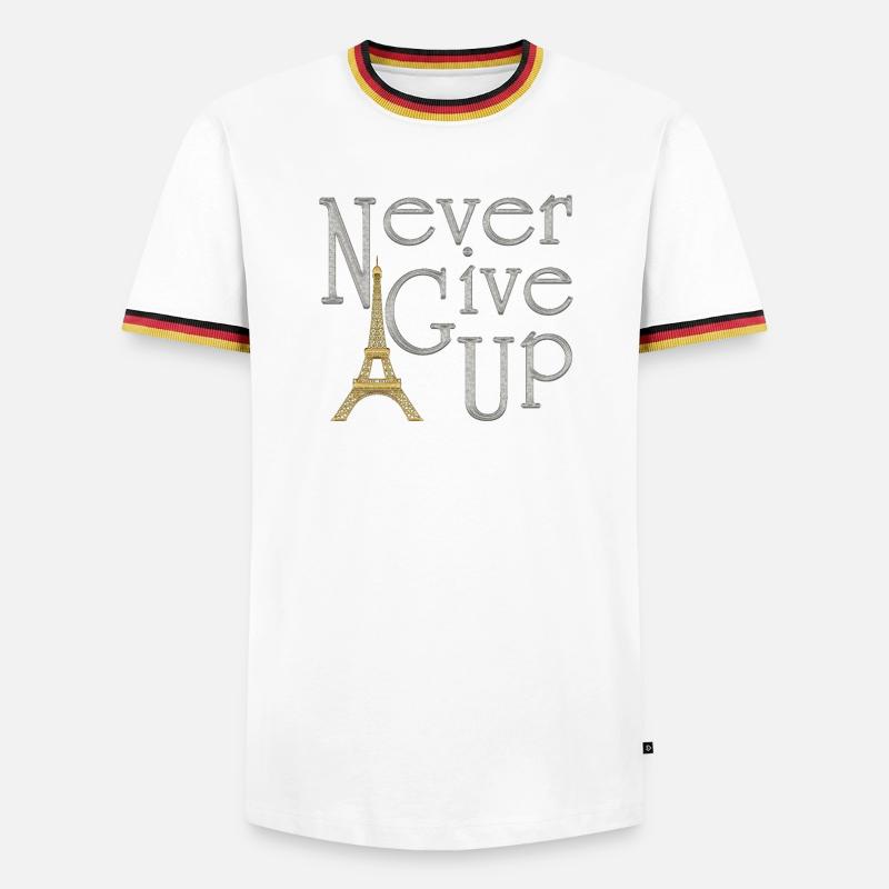 NEVER GIVE UP Silber Eiffelturm Gold - Männer Kontrast-T-Shirt - Weiß/Dreifarbig